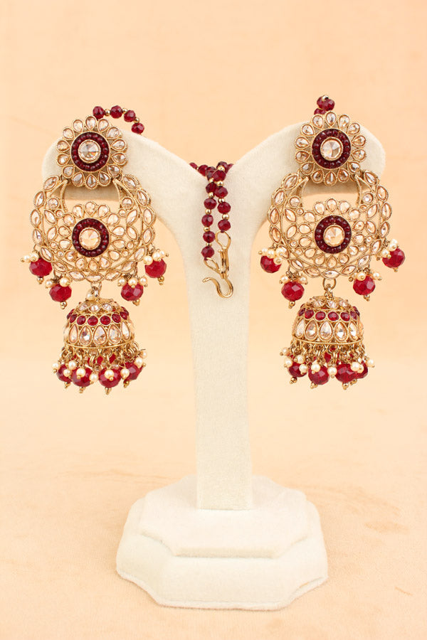 Premium Quality Polki Bridal Set In Maroon Colour (BS001-Maroon-Polki)