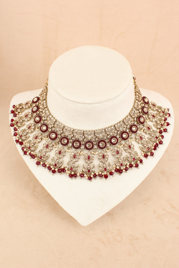 Premium Quality Polki Bridal Set In Maroon Colour (BS001-Maroon-Polki)