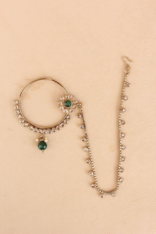 Bridal Set In Premium Quality With Polki And Green Stones In Mehndi Polish (BS003-G-Polki)