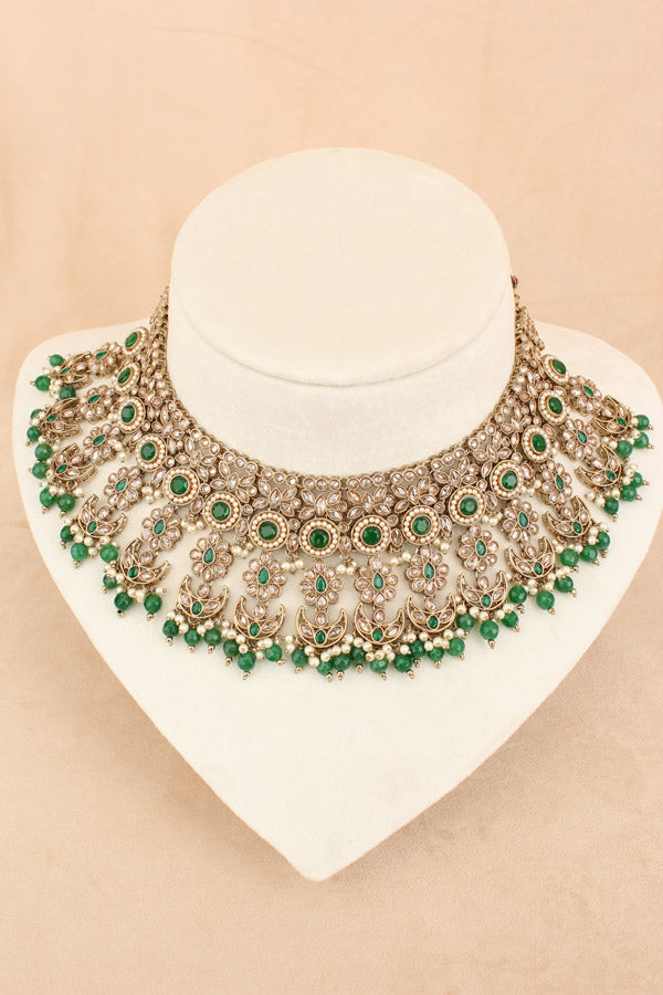Mehndi Polish Bridal Set In Premium Quality With Green Stones (BS004-G-Polki)