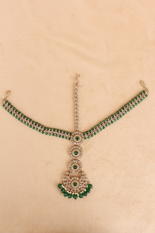 Mehndi Polish Bridal Set In Premium Quality With Green Stones (BS004-G-Polki)