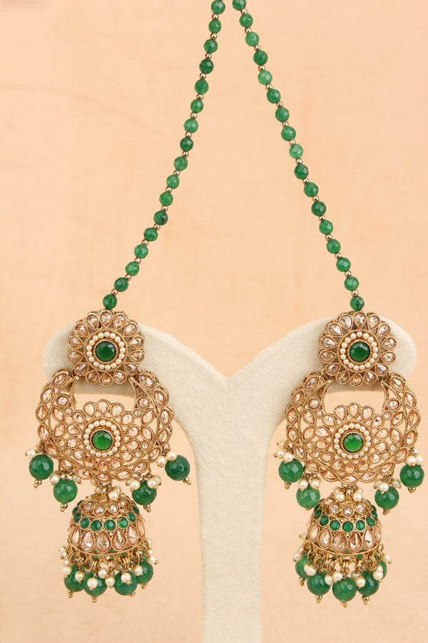Mehndi Polish Bridal Set In Premium Quality With Green Stones (BS004-G-Polki)