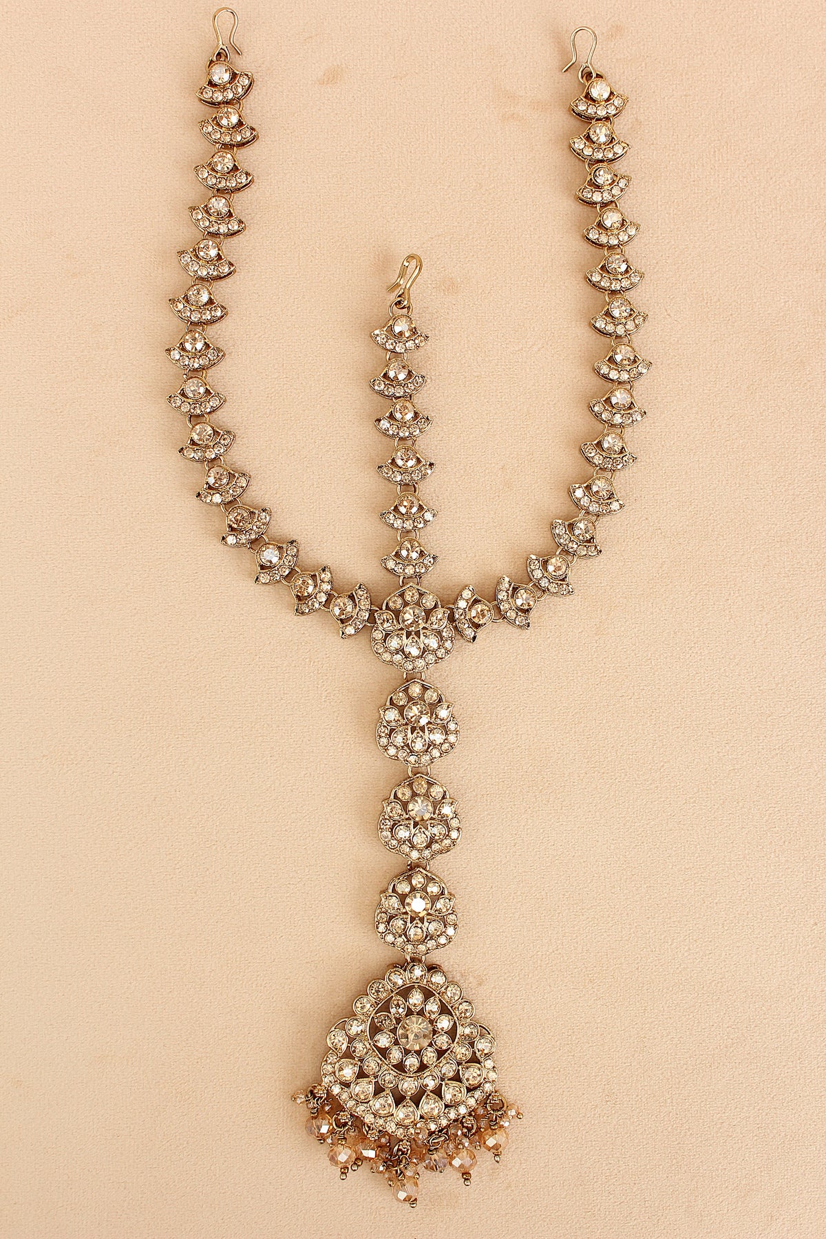Rani Style Bridal Necklace Set With Golden Stones And Crystal Beads (BS009-Golden)