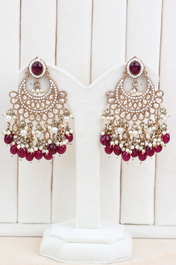 Burgendy Mehndi Polish Polki Choker With Pearls Large Earrings And Tikka (CS010-BU-MP-Polki)