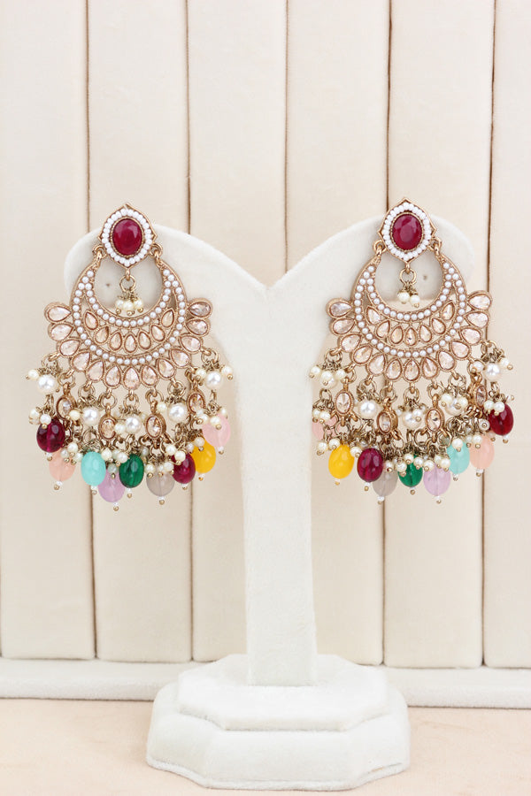 Multi Gold Polish Polki Choker With Pearls Large Earrings And Tikka (CS010-MU-GP-Polki)