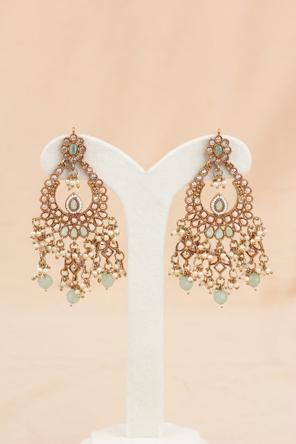 Light Green Statement Polki Choker With Large Earrings And Tikka (CS011-LG-MP-Polki)