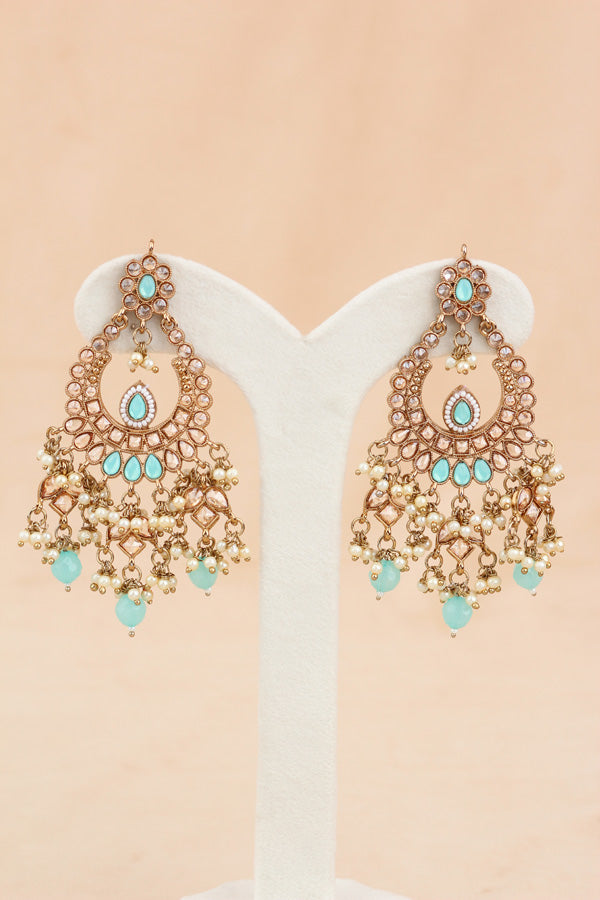 Sky Blue Statement Polki Choker With Large Earrings And Tikka (CS011-SB-MP-Polki)