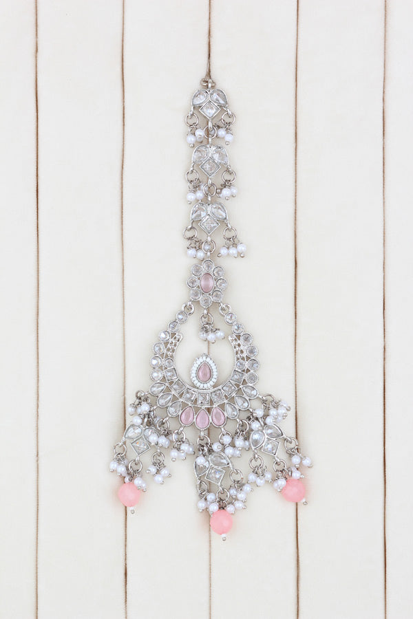Pink Statement Polki Choker With Large Earrings And Tikka (CS011-P-SP-Polki)