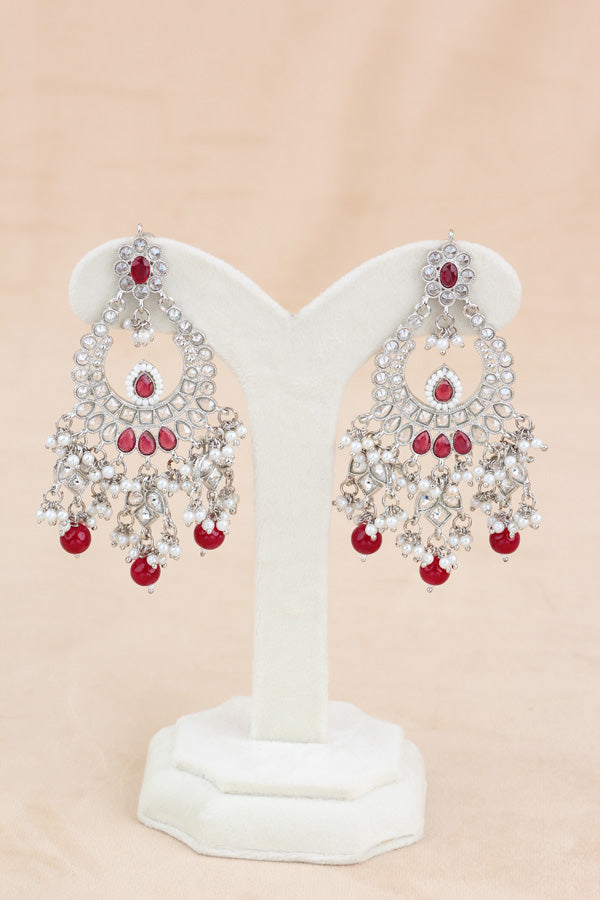 Red Statement Polki Choker With Large Earrings And Tikka (CS011-R-SP-Polki)