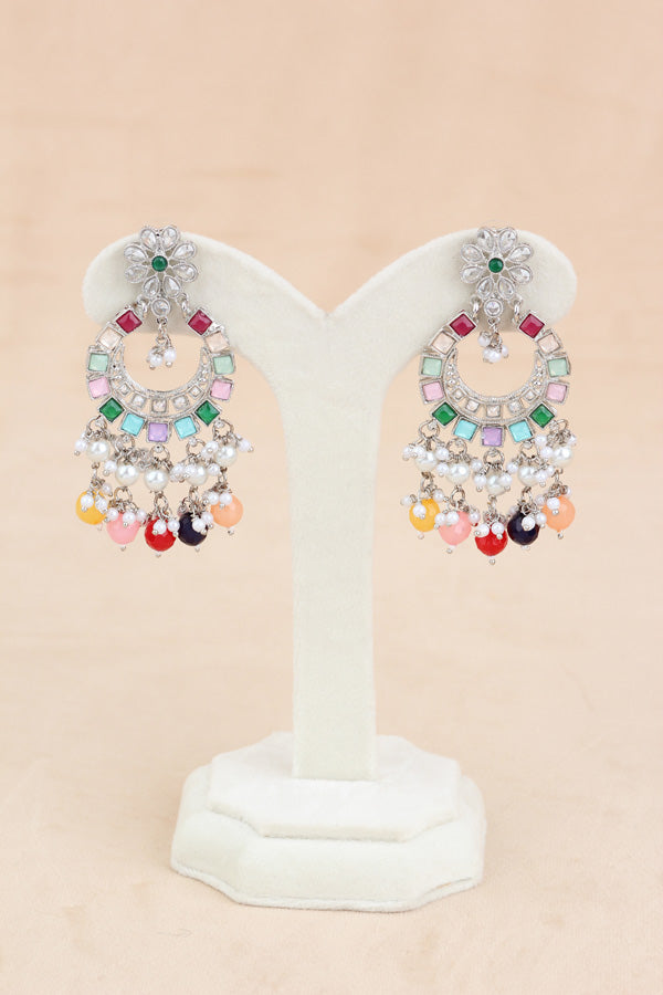 Multi Silver Polish Polki Choker With Large Earrings And Tikka (CS012-MU-SP-Polki)