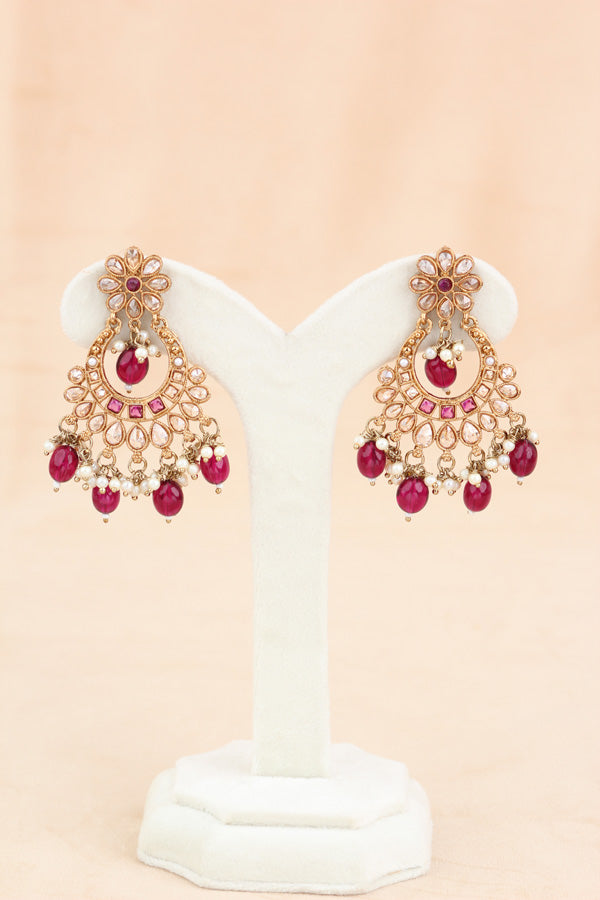 Burgendy Polki Choker With Pearls Earrings And Tikka (CS013-BU-Polki)