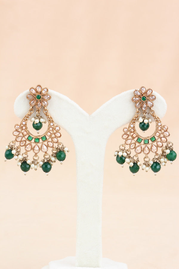 Green Polki Choker With Pearls Earrings And Tikka (CS013-G-Polki)