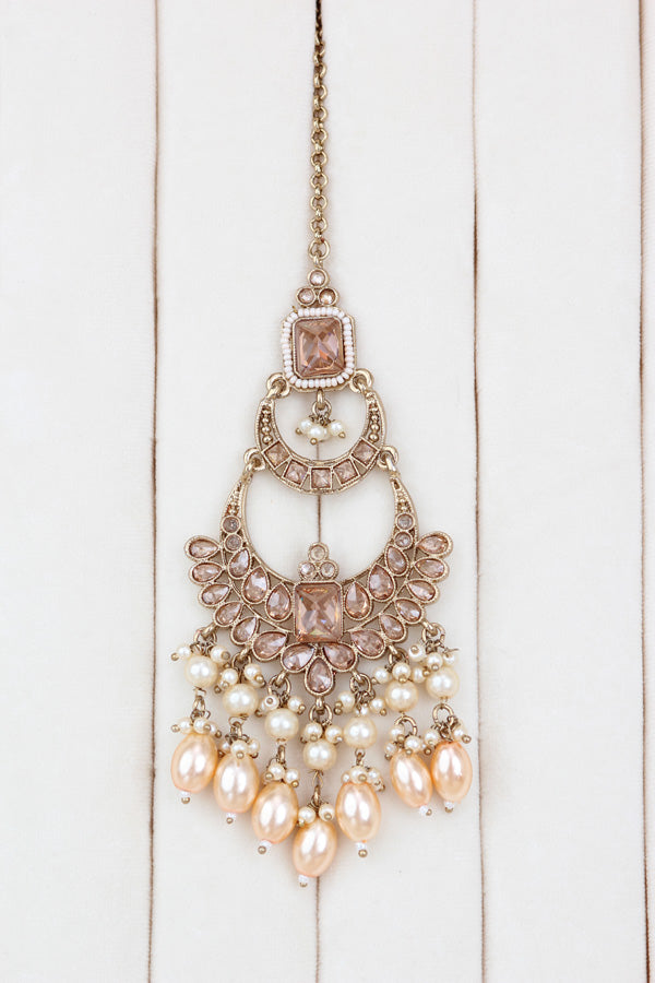Golden Large Statement Polki Choker With Large Earrings And Tikka (CS015-GO-MP-Polki)