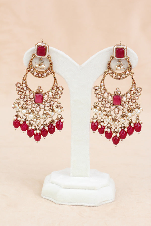 Magenta Large Statement Polki Choker With Large Earrings And Tikka (CS015-MS-MP-Polki)