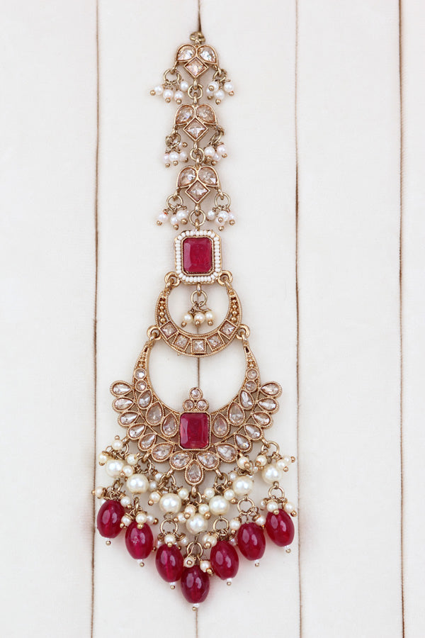 Magenta Large Statement Polki Choker With Large Earrings And Tikka (CS015-MS-MP-Polki)