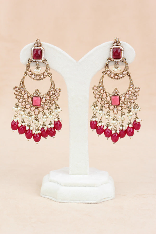 Onion Red Large Statement Polki Choker With Large Earrings And Tikka (CS015-OR-MP-Polki)