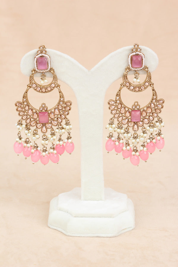 Pink Large Statement Polki Choker With Large Earrings And Tikka (CS015-P-MP-Polki)