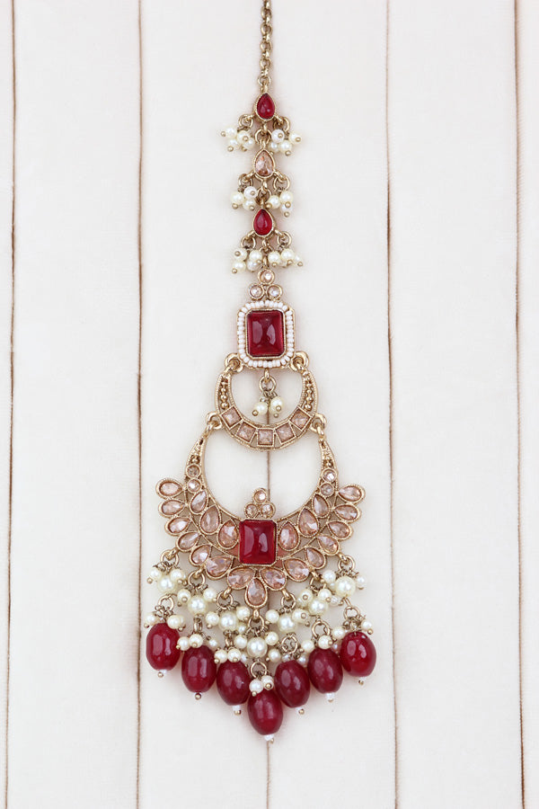 Ruby Large Statement Polki Choker With Large Earrings And Tikka (CS015-RU-MP-Polki)