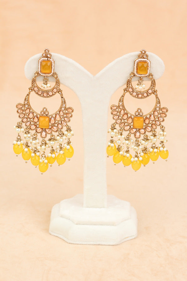 Yellow Large Statement Polki Choker With Large Earrings And Tikka (CS015-Y-MP-Polki)
