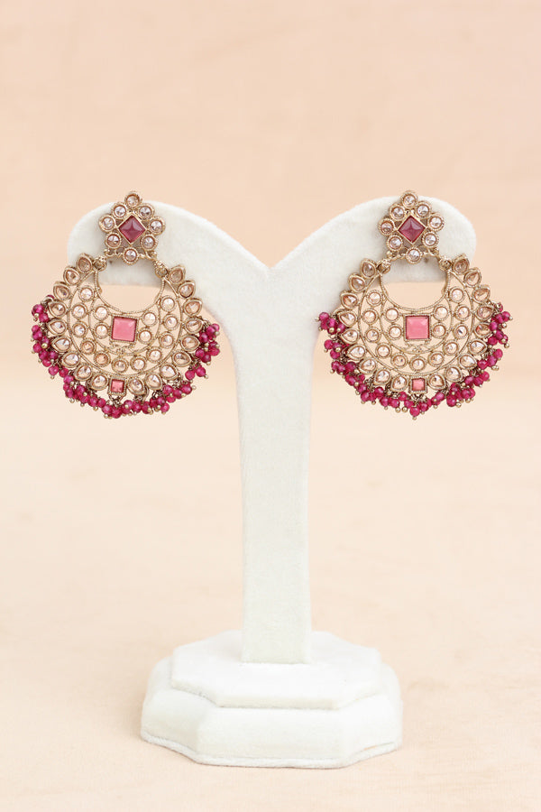Ruby Red Small Single Line Polki Choker With Large Earrings And Tikka (CS022-RU-Polki)