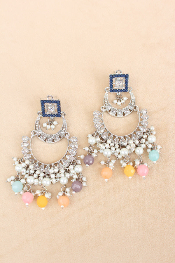 Multi Silver Polish Polki Choker With Large Earrings And Tikka (CS023-MU-Polki)