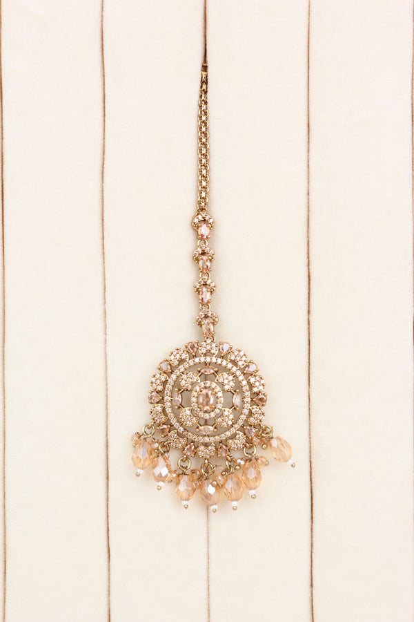 Gold Light Weight Heavy Look Choker With Matching Jhumka Earrings And Tikka (CS024-GO-Polki)