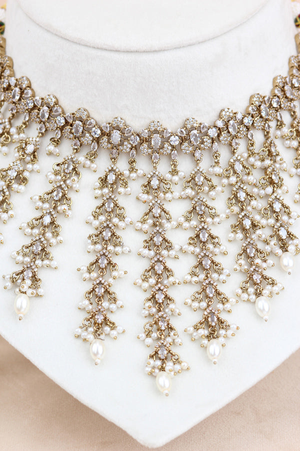 White Light Weight Heavy Look Choker With Matching Jhumka Earrings And Tikka (CS024-W-Polki)