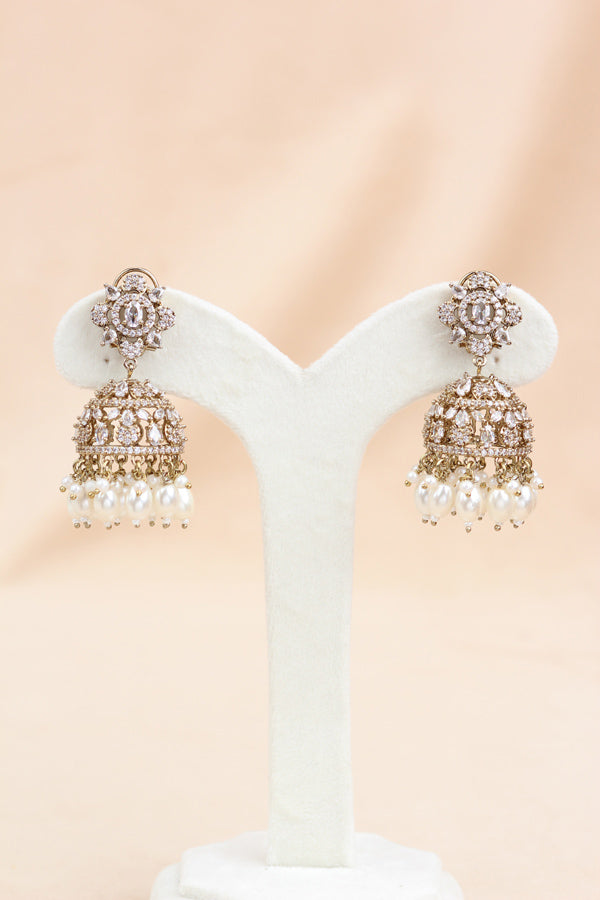 White Light Weight Heavy Look Choker With Matching Jhumka Earrings And Tikka (CS024-W-Polki)