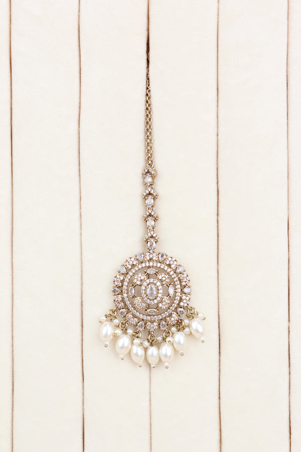White Light Weight Heavy Look Choker With Matching Jhumka Earrings And Tikka (CS024-W-Polki)