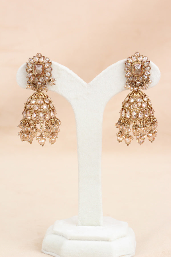 Gold Elegant And Light Weight Choker With Jhumka Earrings And Tikka (CS025-Polki)
