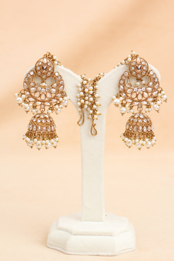White Small And Elegant Choker Set With Large Earrings And Tikka (CS027-W-Polki)