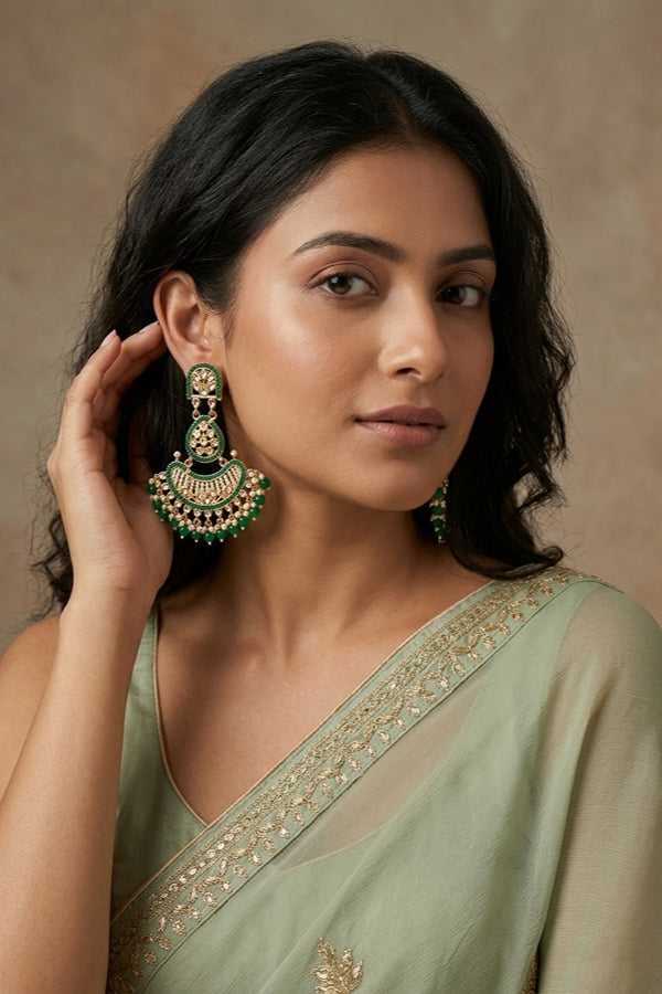 Large Fashionable Dangler Earrings With Green Colour