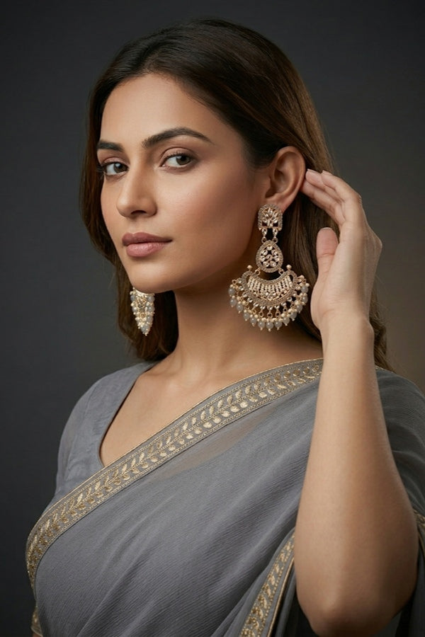 Large Fashionable Dangler Earrings With Grey Colour
