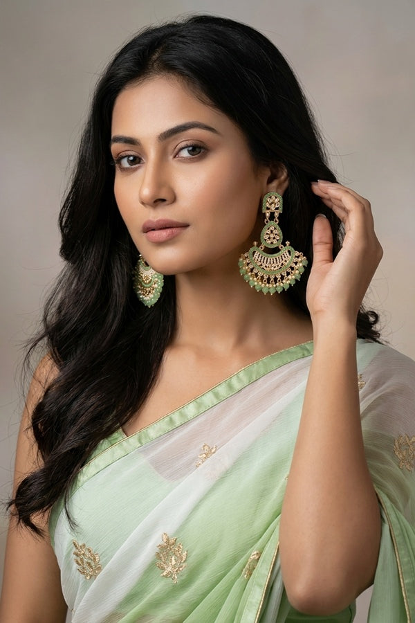 Large Fashionable Dangler Earrings With Light Green Colour