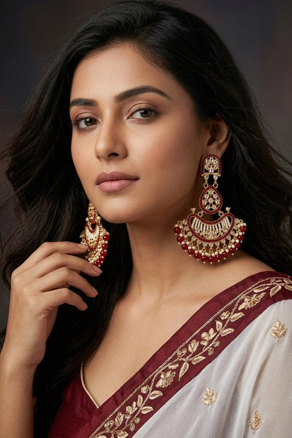 Large Fashionable Dangler Earrings With Maroon Colour