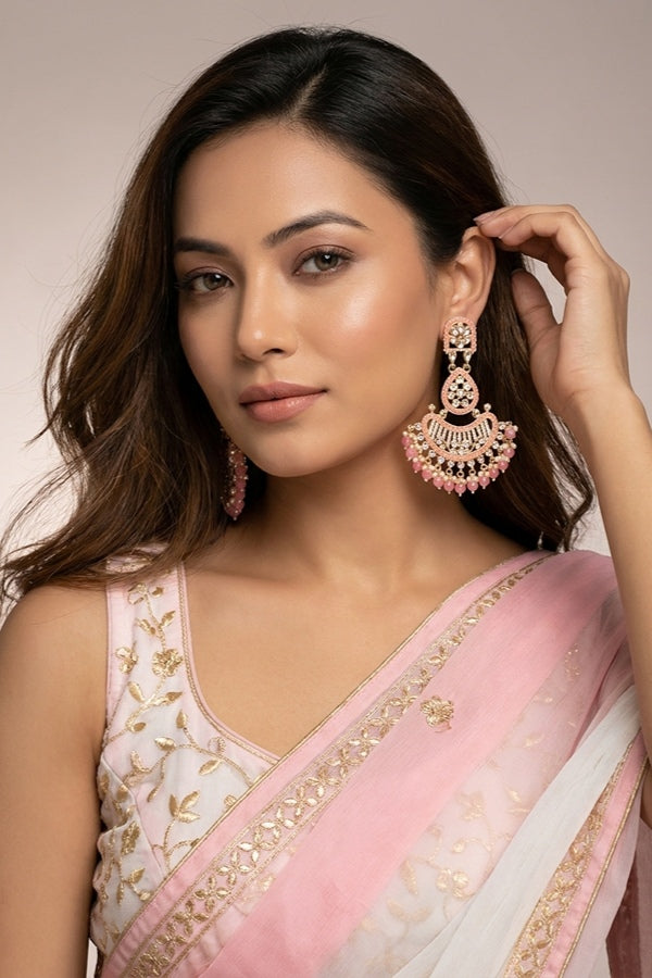 Large Fashionable Dangler Earrings With Pink Colour