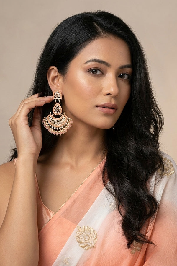 Large Fashionable Dangler Earrings With Peach Colour