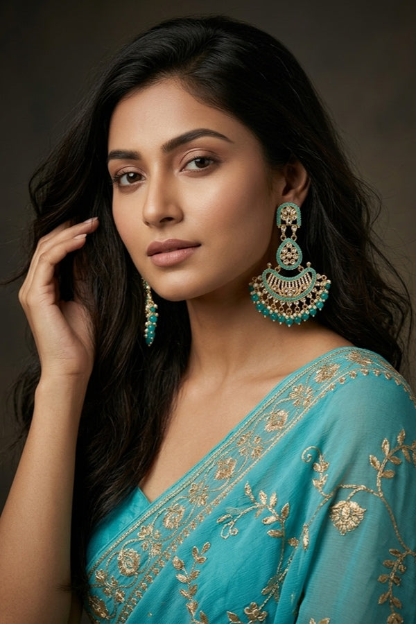 Large Fashionable Dangler Earrings With Turquoise Blue Colour