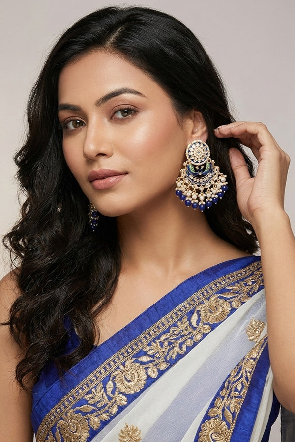 Peacock Earrings With White And Blue Pearls Attached