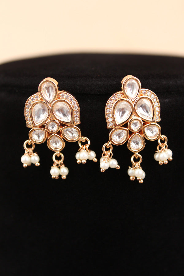 Simple Chain Mangalsutra With Kundan Pendant And Beads Attached And Matching Earrings (MS003)