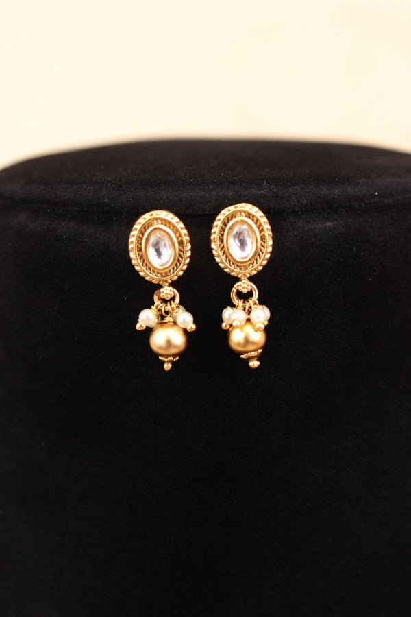 Mangalsutra In Double Chain With Kundan And Gold Pearl Attached Also Small Earrings (MS005)