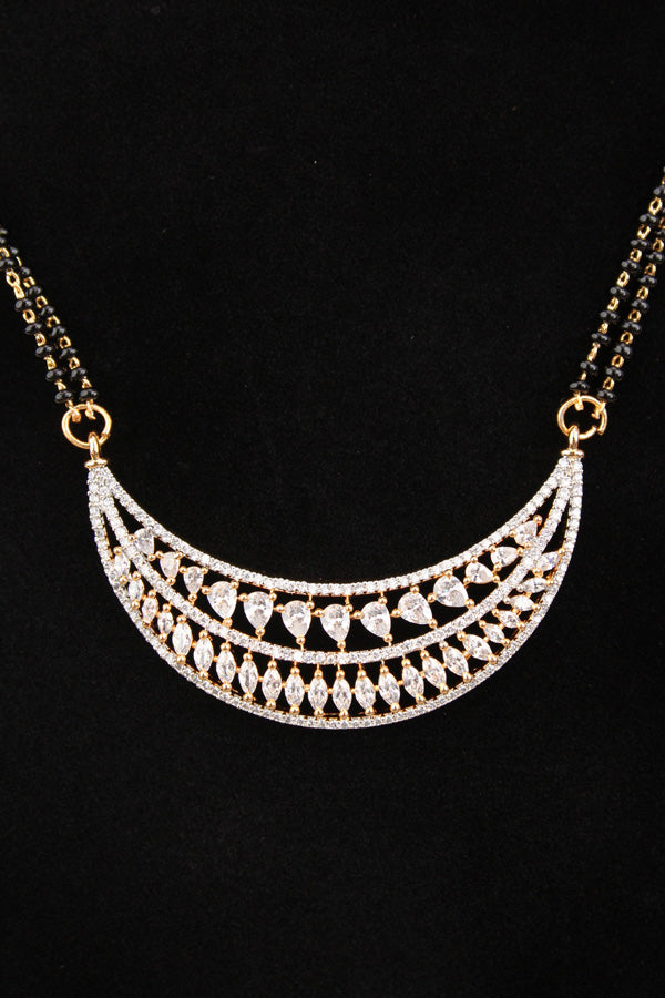 Long Mangalsutra In Gold Polish With American Diamonds And Small Studs (MS006-GO)