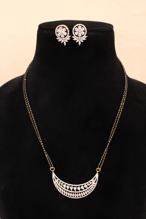 Long Mangalsutra In Gold Polish With American Diamonds And Small Studs (MS006-GO)