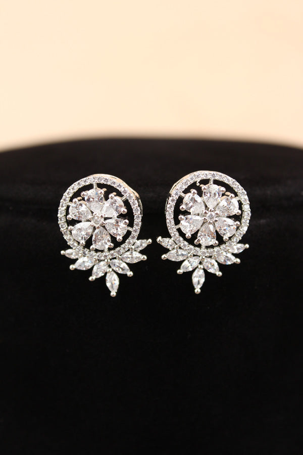 Long Mangalsutra In Silver Polish With American Diamonds And Small Studs (MS006-S)