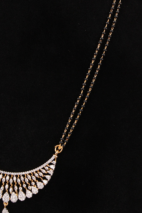 Gold Polish Mangalsutra With American Diamonds And Small Studs (MS008-G)