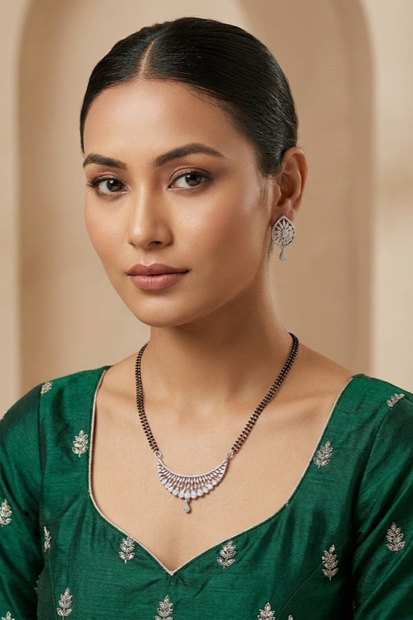 Silver Polish Mangalsutra With American Diamonds And Small Studs