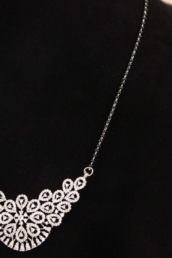 American Diamond Mangalsutra In Silver Polish With Small Matching Earrings (MS009)