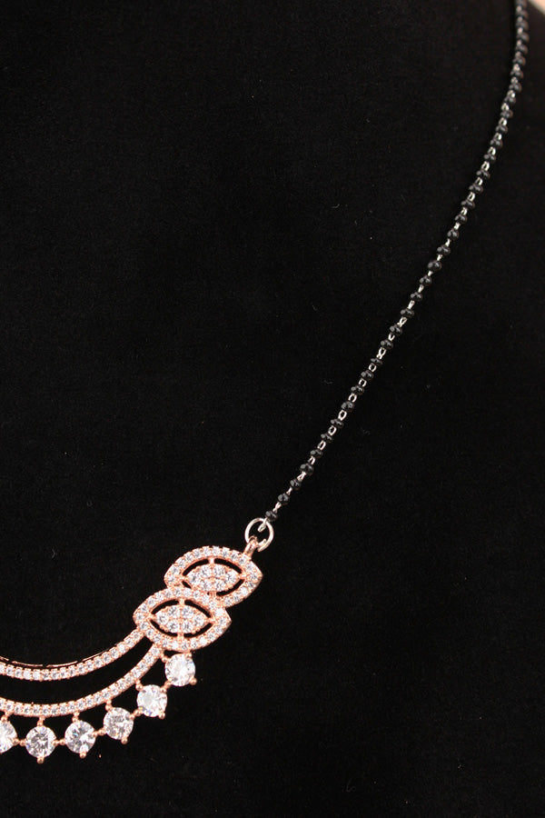 Mangalsutra In Rose Gold Polish With American Diamonds And Small Matching Earrings (MS010)