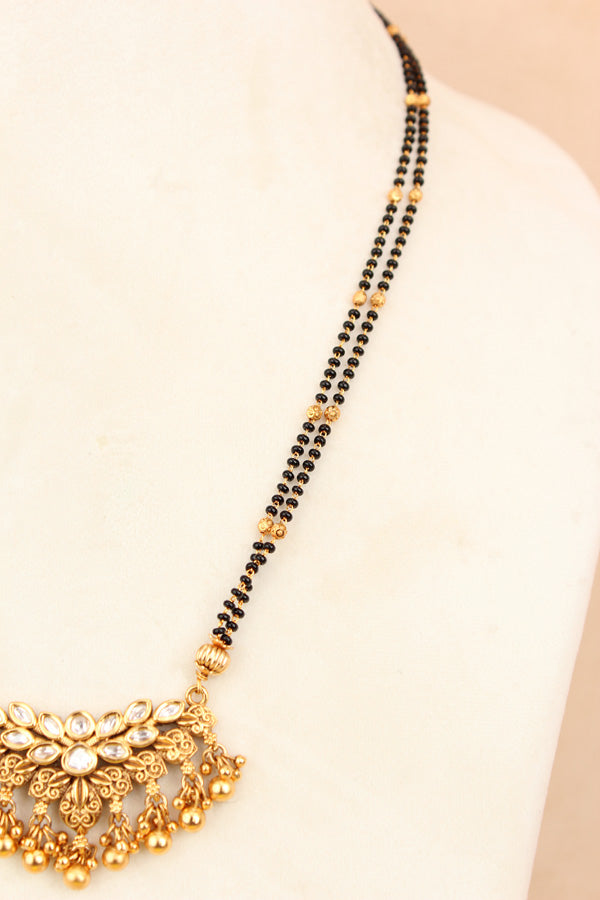 Long Mangalsutra With Kundan And Gold Polish Also With Matching Earrings (MS012)