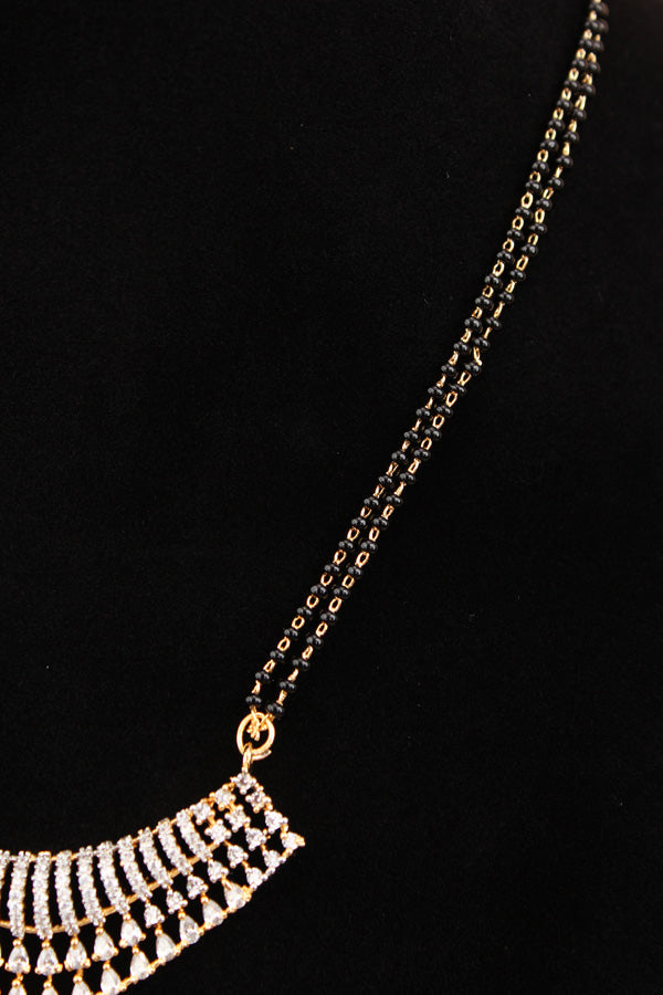 Short Mangalsutra In Gold Polish And With American Diamonds And Small Studs (MS013-G)